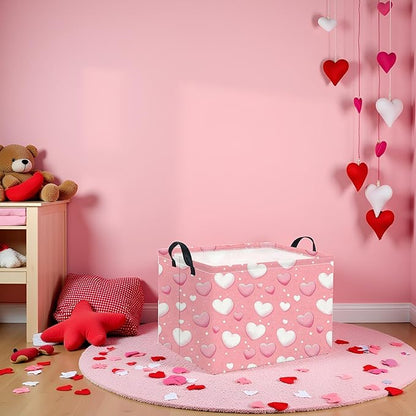 Rectangular Heart Basket Kids Baby Girls Basket Cute Toy Storage Bin Organizer Shelf Book Love Room Decor(Pink Light Heart)