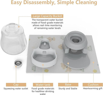 1 Gallon Automatic Dog Water Dispenser, Premium Large Capacity Gravity Pet Water Bowl with Non-Slip Mat for Multiple Pets, BPA-Free Cat Water Feeder for Large Dogs, Refill Less Often, Grey