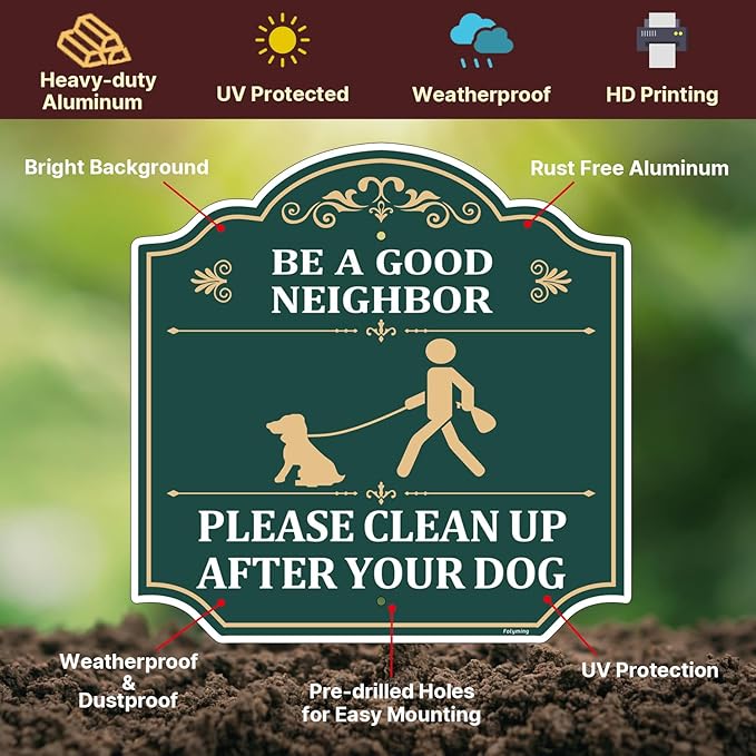 1 Pack Clean Up After Your Dog Be A Good Neighbor Signs 12 x 12 Inches With Metal Stakes No Dog Poop Lawn Signs Sturdy Aluminum Weatherproof UV Protect Easy to Install Outdoor