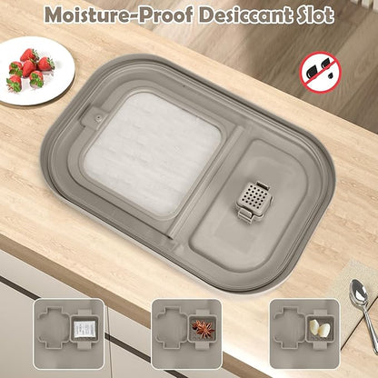Dog Food Storage Container, 25lbs Large Collapsible Pet Cat Food Container with Airtight Lids Wheels Handle Scoop Measuring Cup Small Container, Rice Kitchen Dry Food Storage Dispenser Bin (Khaki)