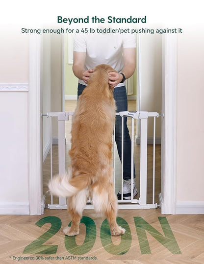 Babelio 36" Tall Baby Gate, PressGuard P7, 29-55" Auto Close Pressure Mounted Dog Gate for Doorways & Hallway, Basics Easy Walk Thru Pet Gate, Extra Wide Metal Child Gate, White