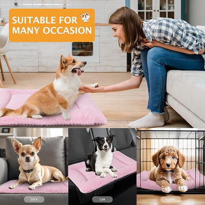 Reversible Dog Bed Mat with Plush and Corn Velvet,Soft Warm Pet Cushion, Dual Purpose Washable Sleeping Mattress Bed for Small Medium Large Dog and Cat XB004 (18 * 13", Pink)