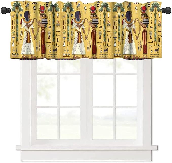 Vintage Ancient Egypt Curtains Valance, Mysterious Old Egypt African Pharaoh Theme Egyptian Culture Window Valance Curtain for Farmhouse Bedroom Living Room Kitchen 54x18inch