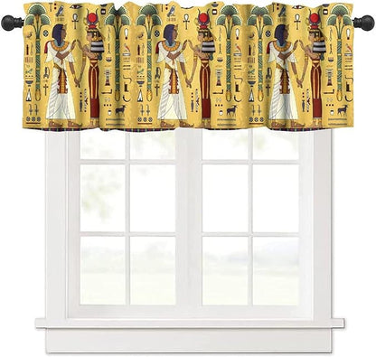 Vintage Ancient Egypt Curtains Valance, Mysterious Old Egypt African Pharaoh Theme Egyptian Culture Window Valance Curtain for Farmhouse Bedroom Living Room Kitchen 54x18inch