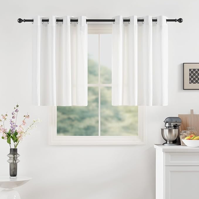 NICETOWN Non-See-Through White Privacy Sheer Cafe Curtains 36 inches Long 2 Panels, 52" Wide Grommet Window Curtains Drapes for Living Room Bedroom- Light Filtering Home Decoration