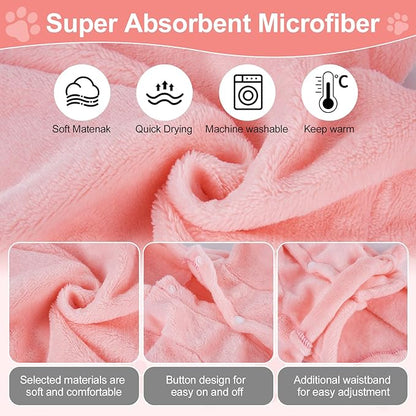 Bathrobe for Teacup Dogs, Dog Bath Robe, Dog Towel Robe, Hooded Dogs Bathrobe Towel Quick Drying and Super Absorbent Bath Towel with Belt(Pink)