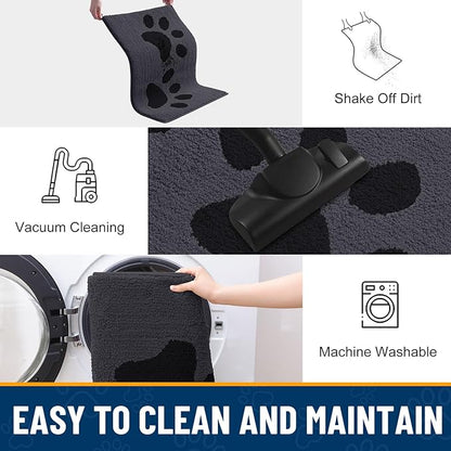 Smiry Dog Door Mat for Muddy Paws, Absorbs Moisture and Dirt, Low-Profile Entryway Mat with Non-Slip Backing, Entry Indoor Outdoor Doormat for Inside Floor (59x24 Inches, Black, Paw)