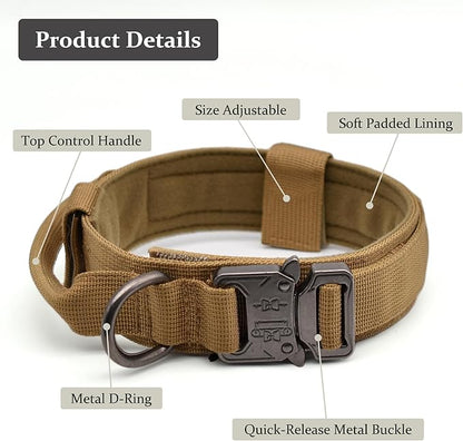 Tactical Dog Collar, Adjustable Military Training Nylon Dog Collar with Control Handle and Heavy Quick-Release Metal Buckle for Small Medium Large Dogs, Camo S