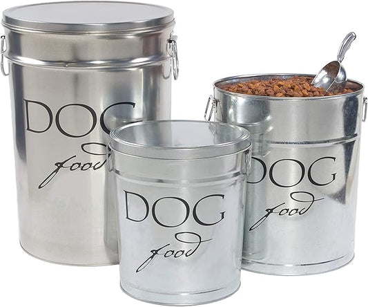 Harry Barker Classic Silver Dog Food Storage Canister – Medium, Airtight Stainless Steel Pet Food Container, Holds Up to 22 lbs Dry Dog Food, Kitchen Counter & Pantry Storage - Silver