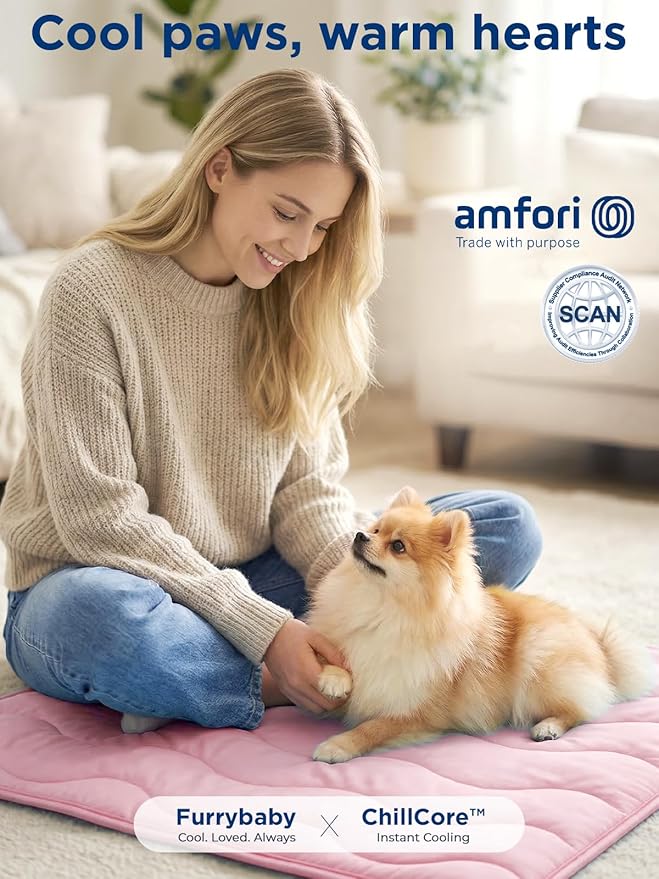 furrybaby Dog Cooling Mat for Large Dogs, 35"x28" Self Cooling Pet Cooling Mat for Dogs & Cats, QMAX>0.5, Thickened Cool Fiber, Cooling pad for Dog Bed, Durable Portable Indoor/Outdoor Summer,Pink