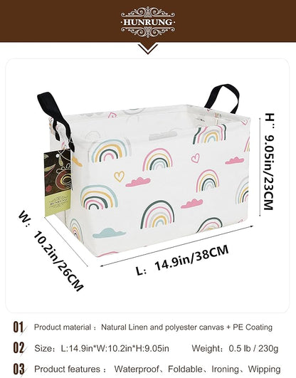 HUNRUNG Rectangle Storage Basket Cute Canvas Organizer Bin for Pet/Children Toys, Books, Clothes Perfect for Rooms/Playroom(Rec-Rainbow)