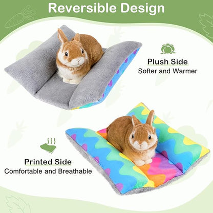 Rabbit Bed 15"X14"Thickened and Soft Bunny Bed Washable Cuddle Cushion Plush Mat Double-Sided Plush Small Pet Flop Mat Cotton Pillow for Rabbit