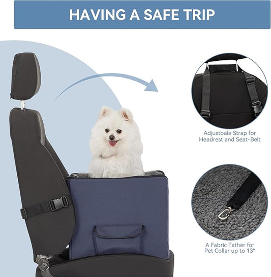 A 4 Pet Dog Car Seat for Small Dog, Booster Travel Pet Seat with Safety Seat Belts & Storage Bags, Portable Comfortable Pet Seat for Dogs Under 25 lbs
