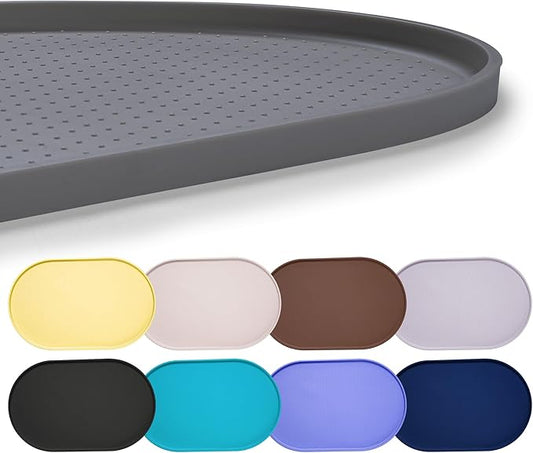 Hubulk 100% Waterproof Silicone Pet Feeding Mat with Raised Edge for Food and Water, Dog Bowl Mats, Cat Bowls Placemat with High Lip Protects Floor for Cats and Dogs (Gray, 19" L x 12" W)