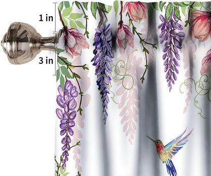 Flower Hummingbird Window Valance Curtains, Boho Watercolor Spring Bird Butterfly Blooming Floral Plant Nature Valance Curtain for Farmhouse Bedroom Living Room Kitchen 54x18inch