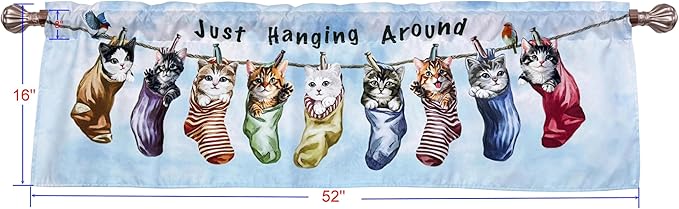 Just Hanging Around Kitties Cats Window Curtain Valance for Decorative Privacy Rod Pocket 52 X 16 Inches