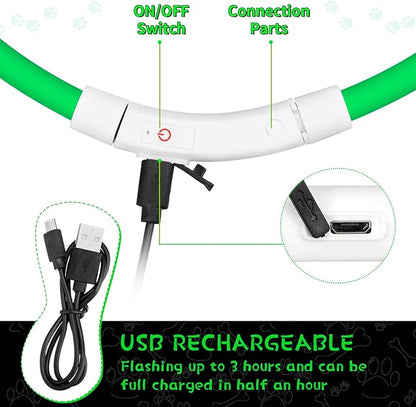 Weewooday 3 Pcs Dog Collar USB Rechargeable LED Light up Dog Collar Flash Waterproof Pet Necklace Pet Lights for Night Walking Adjustable Safety Necklace for Large Medium Small Puppy(Green)