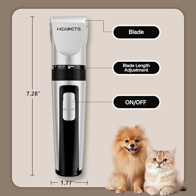 Dog Grooming Clippers, Low Noise, Electric Quiet, Adjustable Clipper Comb, Rechargeable Cordless Dog Hair Clippers for Dogs Cats Pets, White