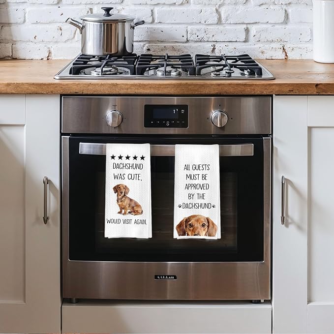 Dachshund Gifts Kitchen Towels - Funny Wiener Dog Decorative Waffle Dish Towels, Funny Dachshund Hand Towel for Kitchen Decor, Wiener Dog Lovers Tea Towel, 16x24 Inch Set of 2