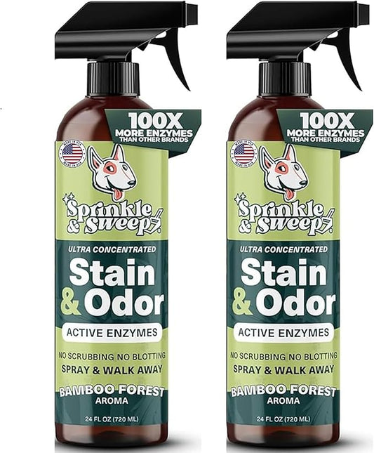 Sprinkle & Sweep: Pet Stain & Odor Enzyme Spray - 24oz, 2 Pack - No Scrubbing Concentrated Formula, Dog & Cat Urine Destroyer, Carpet Spot Cleaning