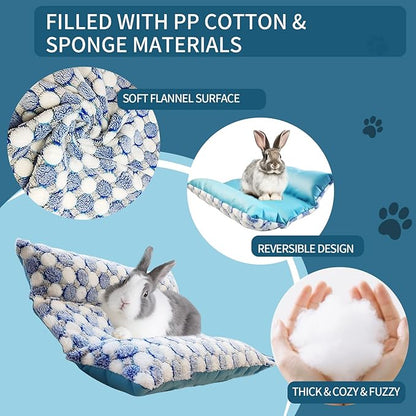 17x15in Waterproof & Reversible Rabbit Bed, Washable and Thickened Bunny Bed, Soft Fleece Pet Mat for Bunnies, Cats, Dogs & Small Pets (Blue)