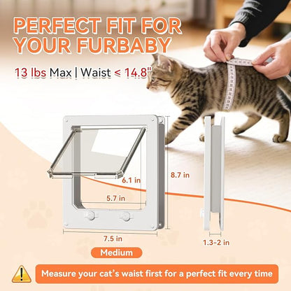 LIBBEPET Cat Door Interior Door, Indoor Cat Doors, Medium Pet Doors for Cats Up to 13 lbs(Frame Size 7.5" x 8.7"), Upgraded 4 Way Locking Kitty Door for Interior & Exterior Doors, Easy to Install