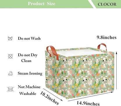 CLOCOR Rectangular Easter Gift Basket Empty,Waterproof Storage Basket with Handles,Room Decor(Pink Flower Easter Egg)
