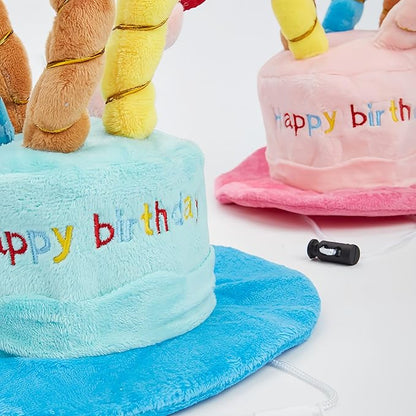 Cute Pet Party Hat for Dogs&Cats - Soft Fluffy Birthday Cap with 5 Color Candles (Blue), Adjustable Strap for Halloween,Costume&Photo Shoots,Fits Small to Large Pets,Washable&Comfortable ﻿ (Blue)