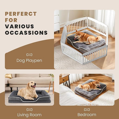 DUMOS 35x25 Inch Orthopedic Dog Beds for Large Sized Dogs, Machine Washable Cover Pet Bed, Anti-Slip Waterproof Memory Foam Couch Bed for Indoor Dogs and Cats, Grey