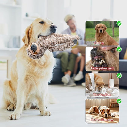 Rabbit No Stuffing Dog Toys for Large Dogs, Squeaky Crinkle Interactive Dog Animals Toys, Plush Teething to Keep Them Busy, Cute Funny Dogs Gifts for Small Medium Large Breed