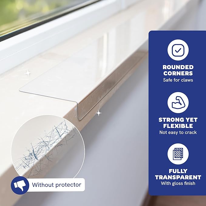 Panther Armor Window Sill Protector 2 Pack, Window Sill Cover and Windowsill Protector for Dogs and Cats, Clear Window Ledge Protector, Fits 29.5 x 3.25 Inch Sills, Easy Stick On Install, Regular