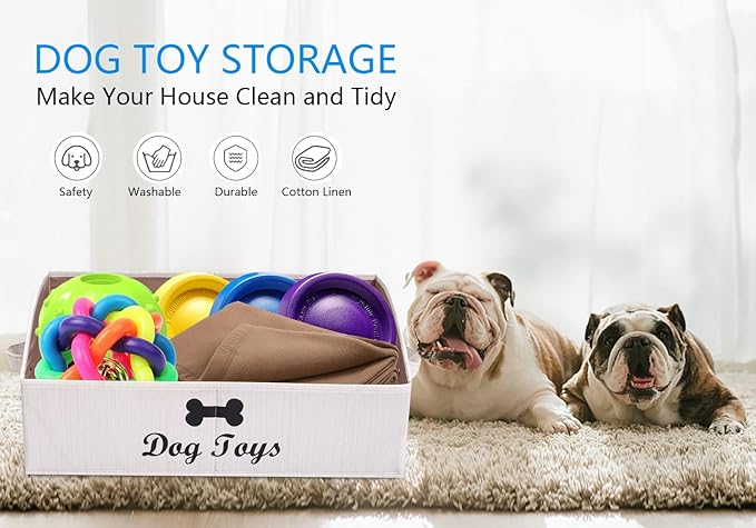 Morezi Linen-cotton blend dog toy basket and dog toy box, dog toy basket storage - Perfect for organizing pet toys, blankets, leashes, chew toys - Beige - Dog