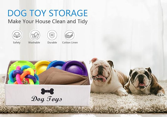 Morezi Linen-cotton blend dog toy basket and dog toy box, dog toy basket storage - Perfect for organizing pet toys, blankets, leashes, chew toys - Beige - Dog