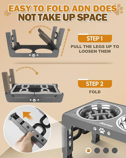 Elevated Dog Bowls, Non-Slip Dog Feeder with 1*Stainless Steel Dishes & 1*Slow Feeder Bowl, 5 Heights Adjustable Raised Bowls for 3.15″-8.66″-9.84″-11.02″-12.2″