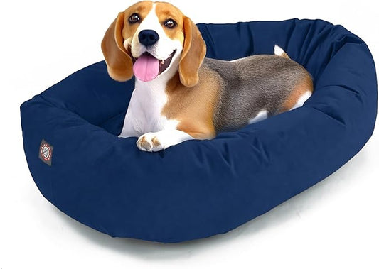Majestic Pet 32 Inch Suede Calming Dog Bed Washable – Cozy Soft Round Dog Bed with Spine Support for Dogs to Rest Their Head - Fluffy Donut Dog Bed 32x23x7 (Inch) - Round Pet Bed Medium – Navy (2025)
