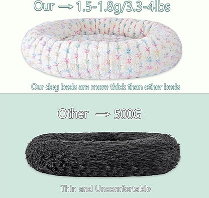 31 Inch Calming Dog Bed for Medium Dogs, Round Anti-Anxiety Warm Bed, Soft Cozy Anti-Slip Donut Washable Pet Bed, Fits up to 50 lbs Pets