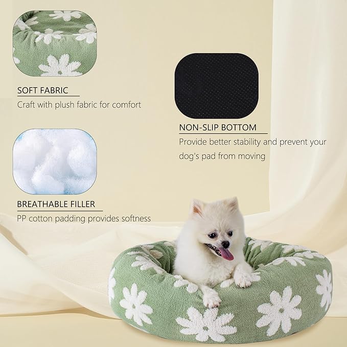 23 Inch Calming Dog Bed for Small Dogs Cats, Kitty Puppy Round Anti-Anxiety Warm Bed, Soft Cozy Anti-Slip Donut Washable Pet Bed, Fits up to 30 lbs Pets