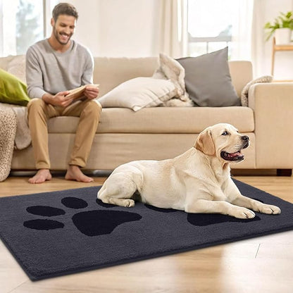 Buganda Dog Door Mat for Muddy Paws, Absorbent Dirt Trapper Washable Indoor Doormats, Non Slip Low-Profile Mud Mat for Dogs, Front Entrance Doormat for Inside Floor (30x20 Inches, Black)