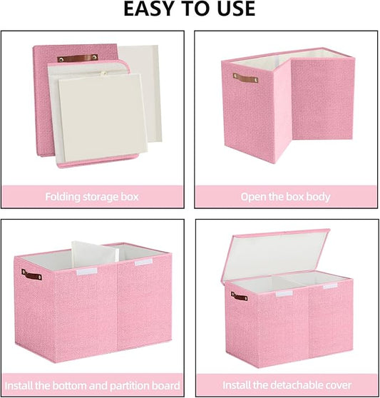 Large Toy Storage Box with Lids, Collapsible Sturdy Baby Storage Organizer Chest Bin Basket for Kids, Boys, Girls, Playroom, Nursery, Bedroom, Closet 25"x13"x16" (Pink)