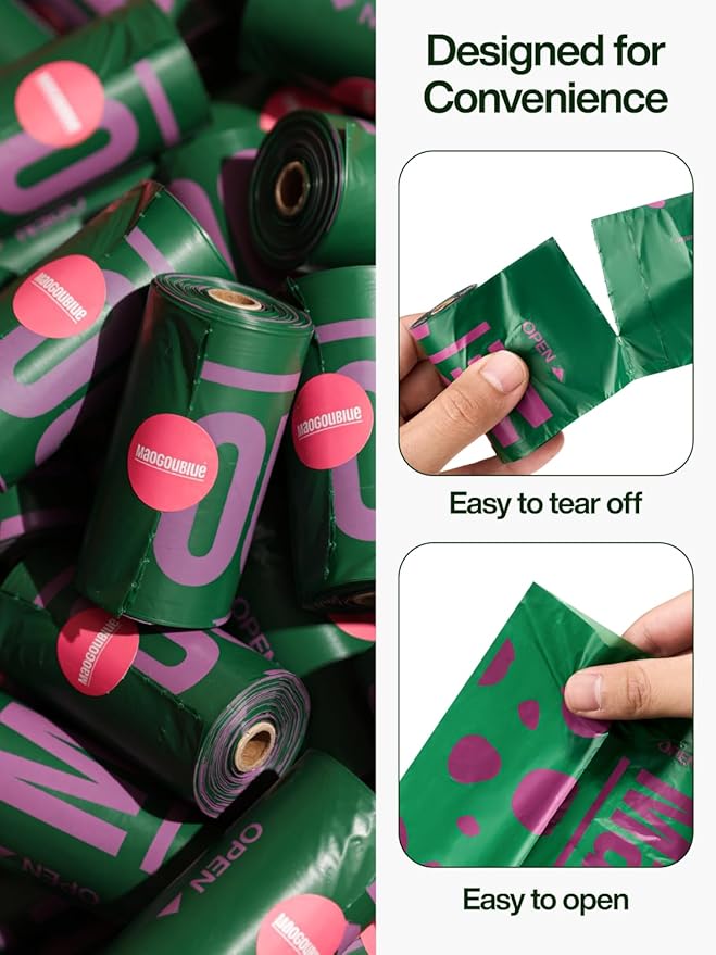 Dog Poop Bags Rolls - 300 Counts Leak Proof & Extra Thick, 20 Rolls Jasmine Scented Pet Poop Bags for Dogs, Doggie Waste Bag for Walking, Travel, Home 9 x 13 Inches (Green)