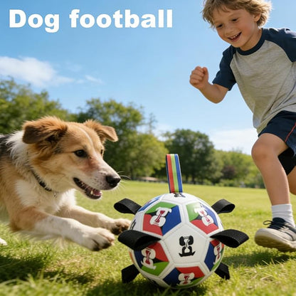 Dog Toys, Word-Cup Style Soccer Ball with Straps, Interactive Lightweight Dog Toys for Outdoor Play, Tug of War, Puppy Birthday Gifts, Water Toy - Ideal Pet Gift for Large Dogs (8 Inch)
