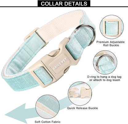 ARING PET Dog Collar-Cotton Puppy Collar for Small Dogs, Lightweight Comfortable Green Pet Collars with Quick Release Buckle for Small Medium Large Dog