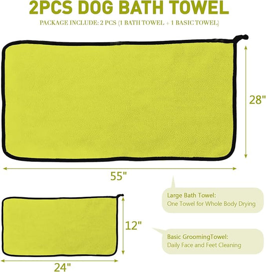 pawstrip 2 Pcs Dog Bath Towel Super Absorbent Puppy Drying Towel Microfiber Pet Grooming Towels for Medium Small Dogs Quick Dry Doggy Blanket, 55''x28'' and 24''x12''