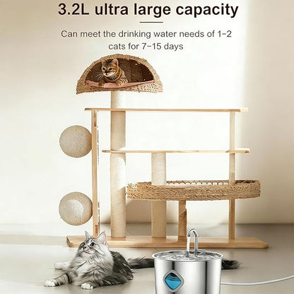 Dog Water Bowl Dispenser, 3.2l Triple Filtration System Circulating Water Flow Quiet Operation Dog Fountain Stainless Steel for Small to Medium-Sized Dogs and Cats & Multi-pet Home(1PCS)