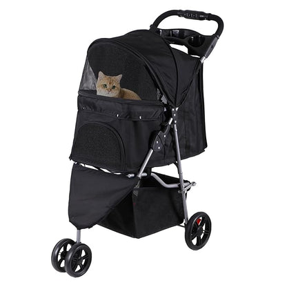 LEMY 3 Wheels Pet Dog Cat Stroller for Small Medium Dogs Cats,Black Foldable Jogger Travel Puppy with Detachable Carrier