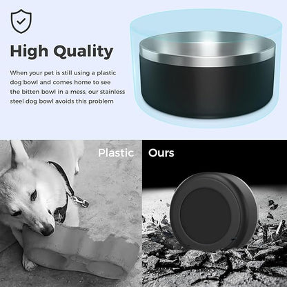 Dog Bowl, Stainless Steel Dog Food and Water Bowl with Non Slip Quiet Bottom, Easy to Clean, Dishwasher Safe, 64oz, Black