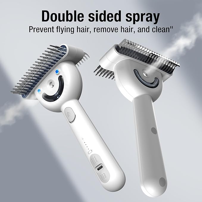 Dog brush for shedding & Cat Grooming Comb kit– Pet Steam brush with UV Sterilization, Rechargeable - Suitable for long-haired or curly-haired pets. Removes tangled hair