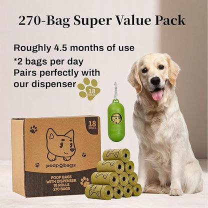 270 Counts Dog Poop Bags Rolls with Dispenser & Leash Clip, Scented Poop Bags for Dogs Waste, Extra Thick & Leak Proof for Poop Doggie Puppy Pet Waste, 9" x 13", Dark Khaki