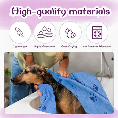 Dog Towels for Drying Dogs Bulk 20 x 40 Inch Quick Drying Pet Bath Towels Colorful Pet Grooming Towel Absorbent Microfiber Towel for Small Medium Large Dog Puppy Cat (Blue, 30)