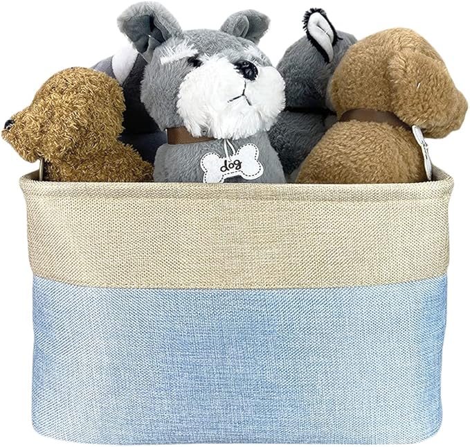 Personalized Foldable Storage Basket with Cute Dog Yorkie Collapsible Sturdy Fabric Pet Toys Storage Bin Cube with Handles for Organizing Shelf Home Closet, Blue amd White